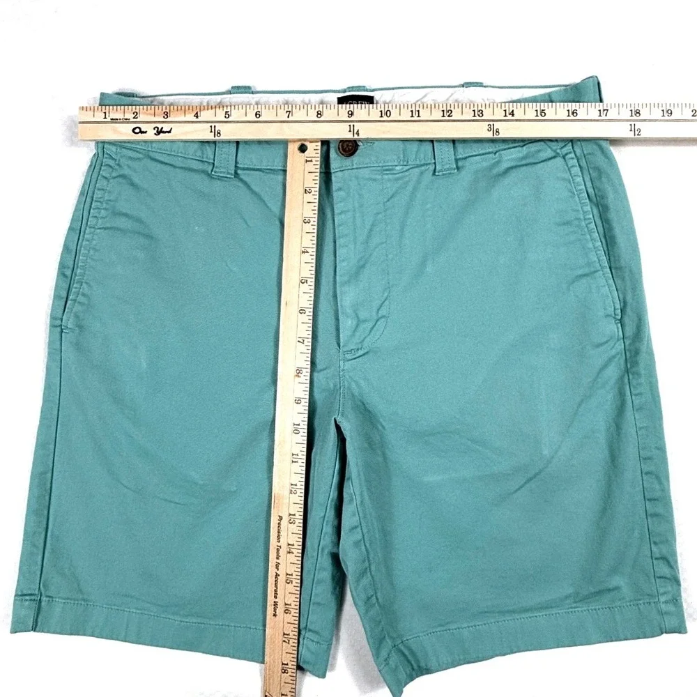 J. Crew Mens Chino Shorts Teal Green Flat Front Cotton Twill Size 33 9 Inseam